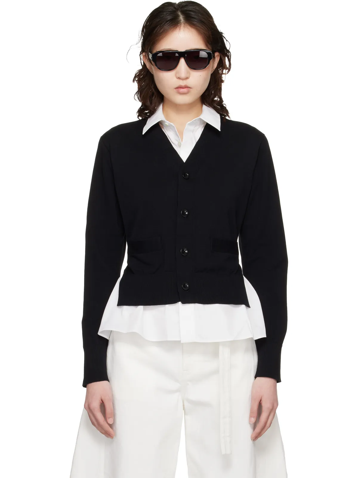 sacai ポプリン コットン ニットカーディガン - 画像1