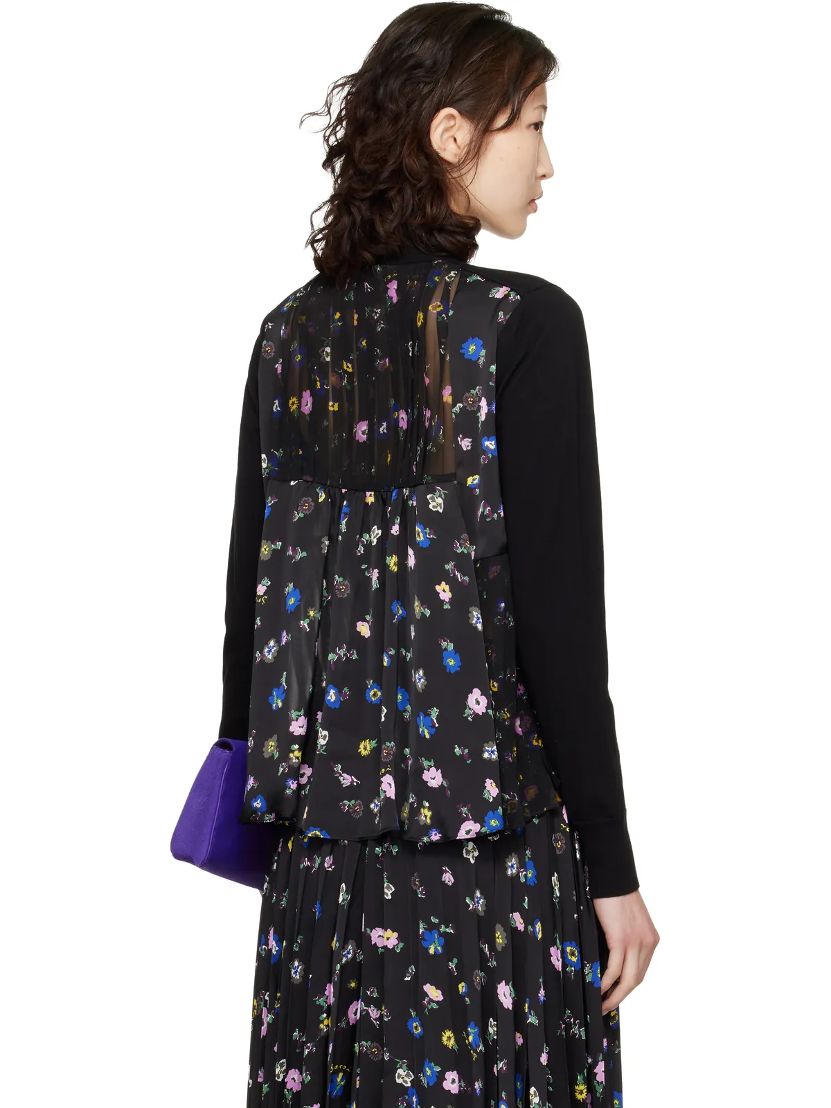 sacai フローラルプリント コットン ニットカーディガン - 画像3