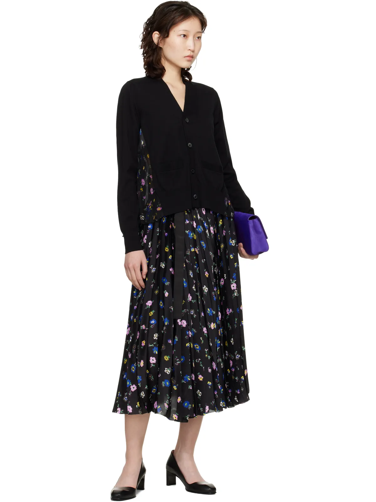 sacai フローラルプリント コットン ニットカーディガン - 画像4