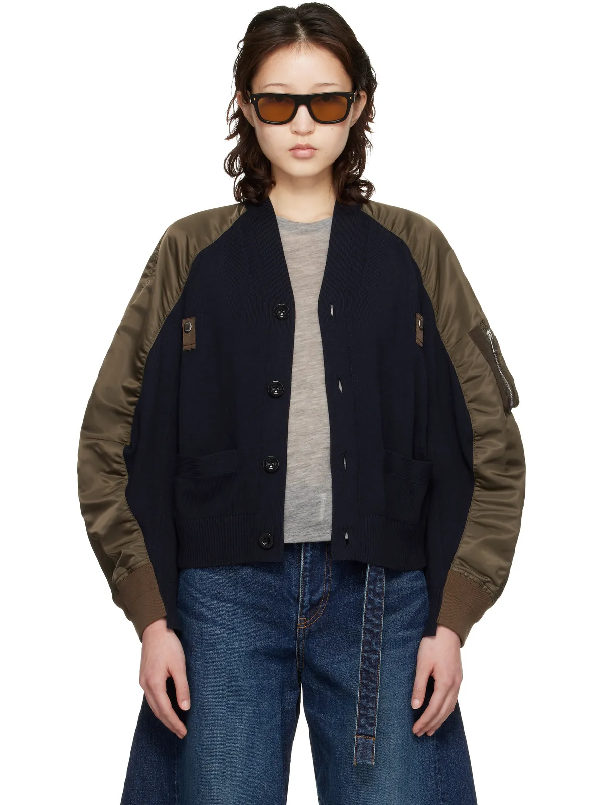 sacai ナイロンツイル ニットカーディガン - 画像1