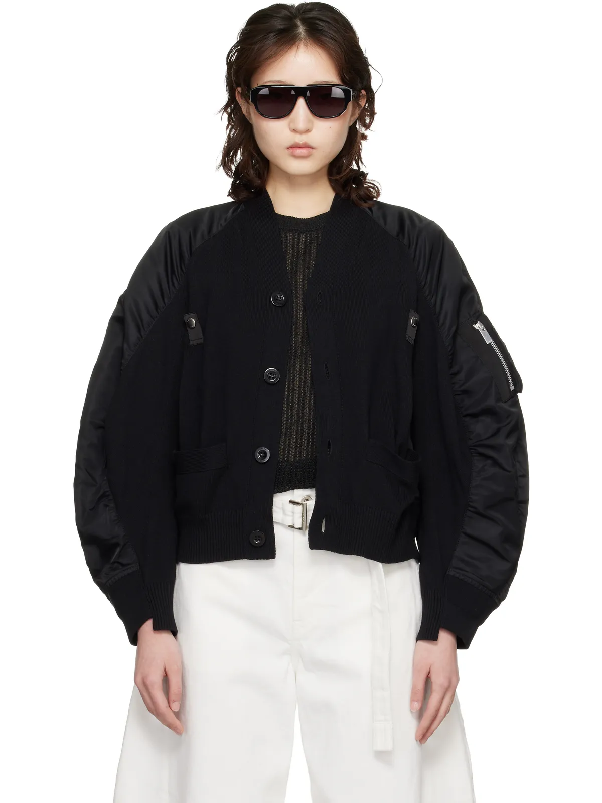 sacai ナイロンツイル＆ニット カーディガン - 画像1