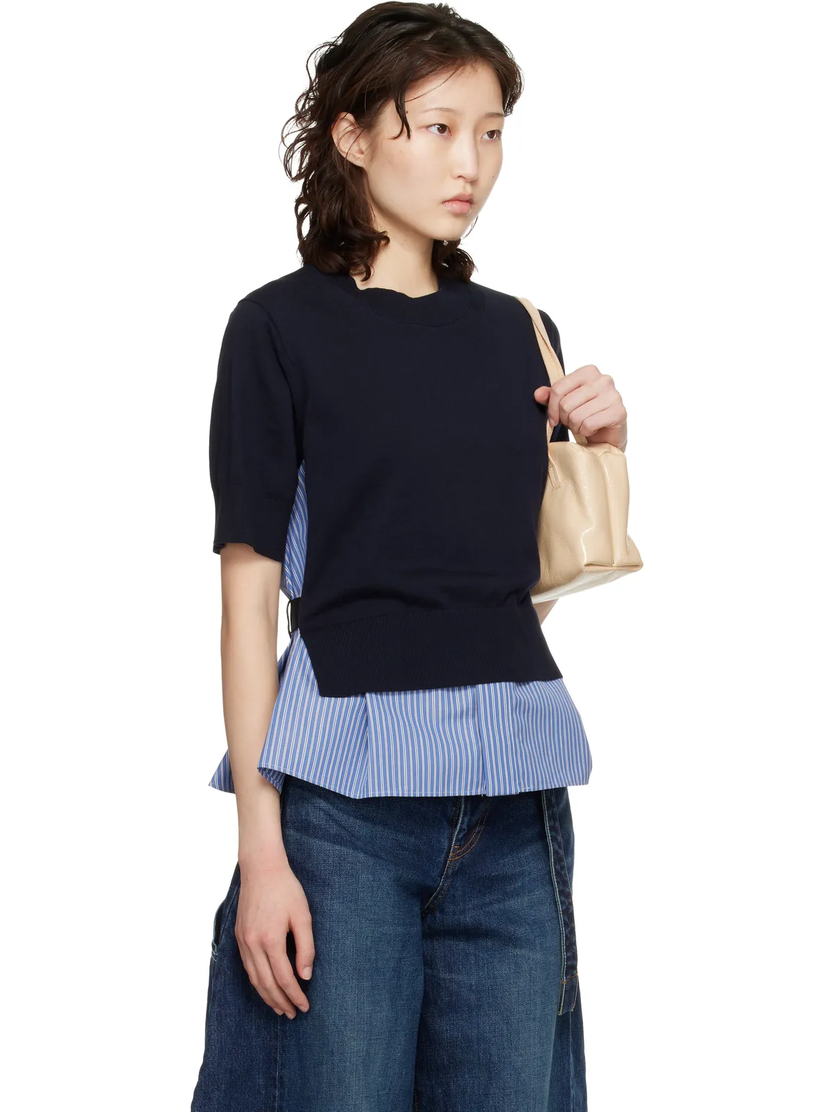 sacai ポプリン コットンニット プルオーバー - 画像2
