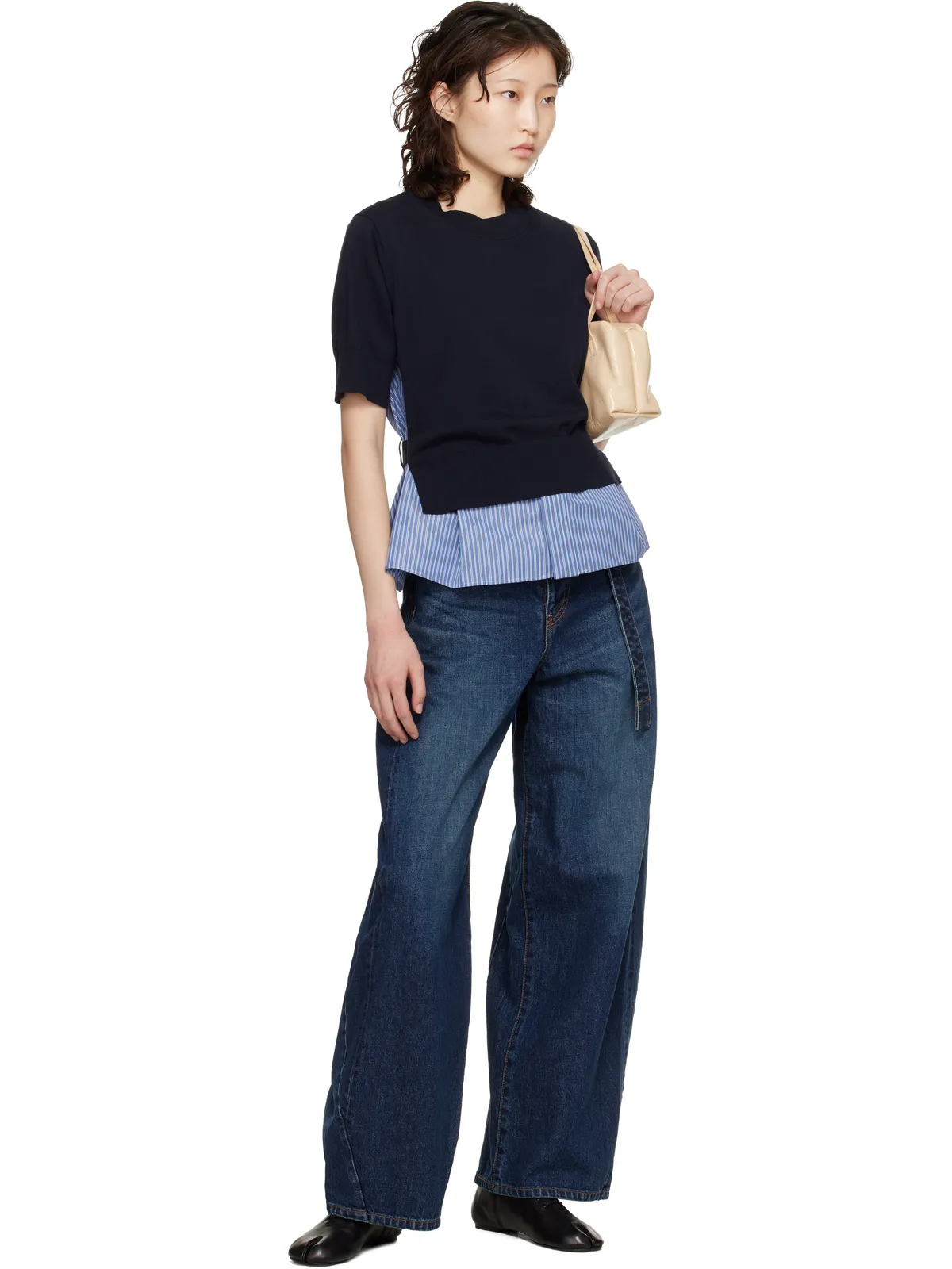 sacai ポプリン コットンニット プルオーバー - 画像4