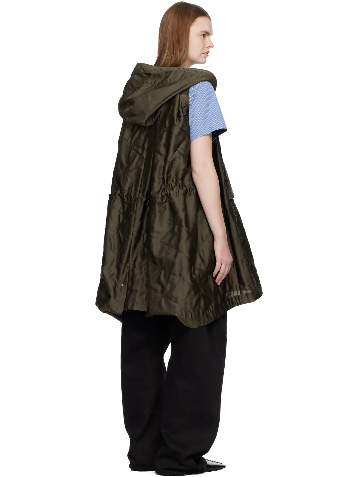sacai キルティング サテン フード付きベスト - 画像3