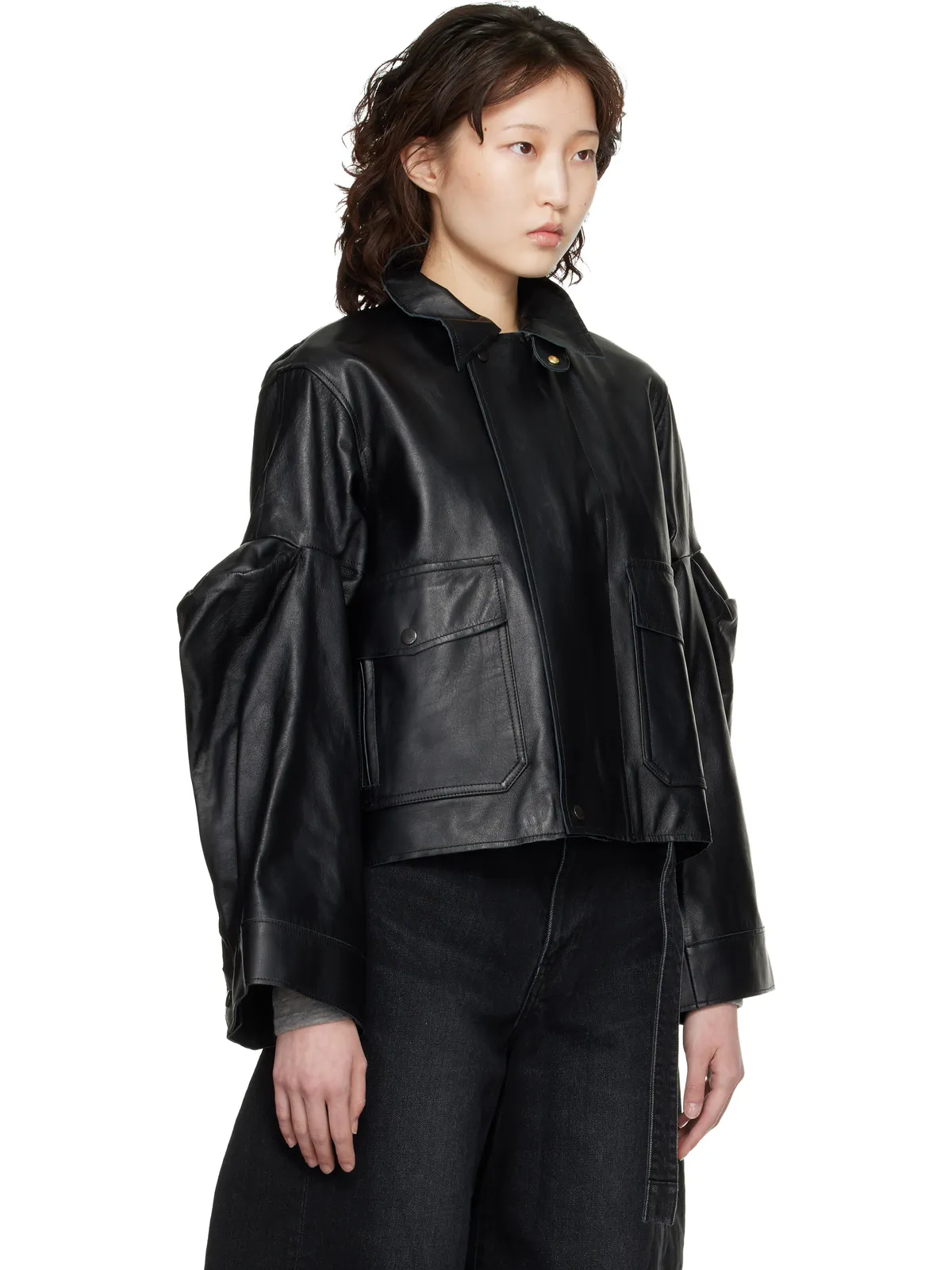 sacai レザー ブルゾンジャケット - 画像2