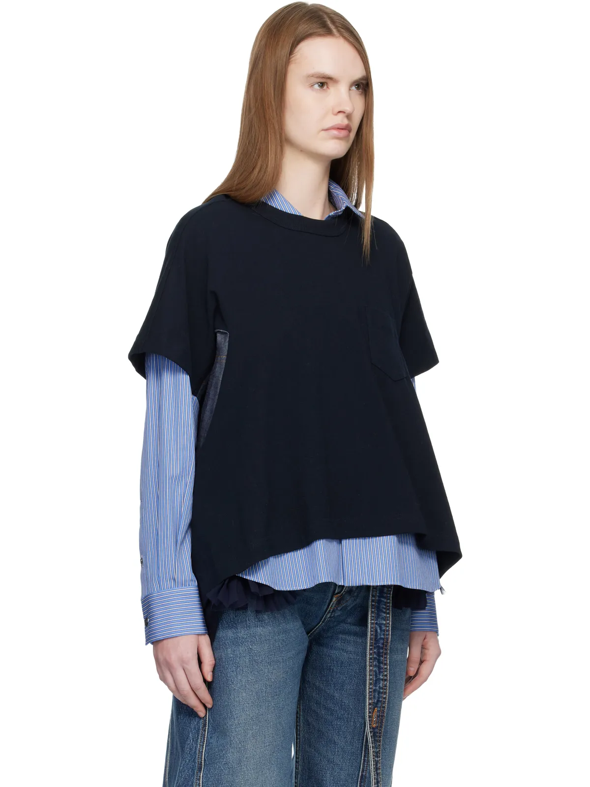 sacai ライトウェイト デニム＆コットンジャージ Tシャツ - 画像2