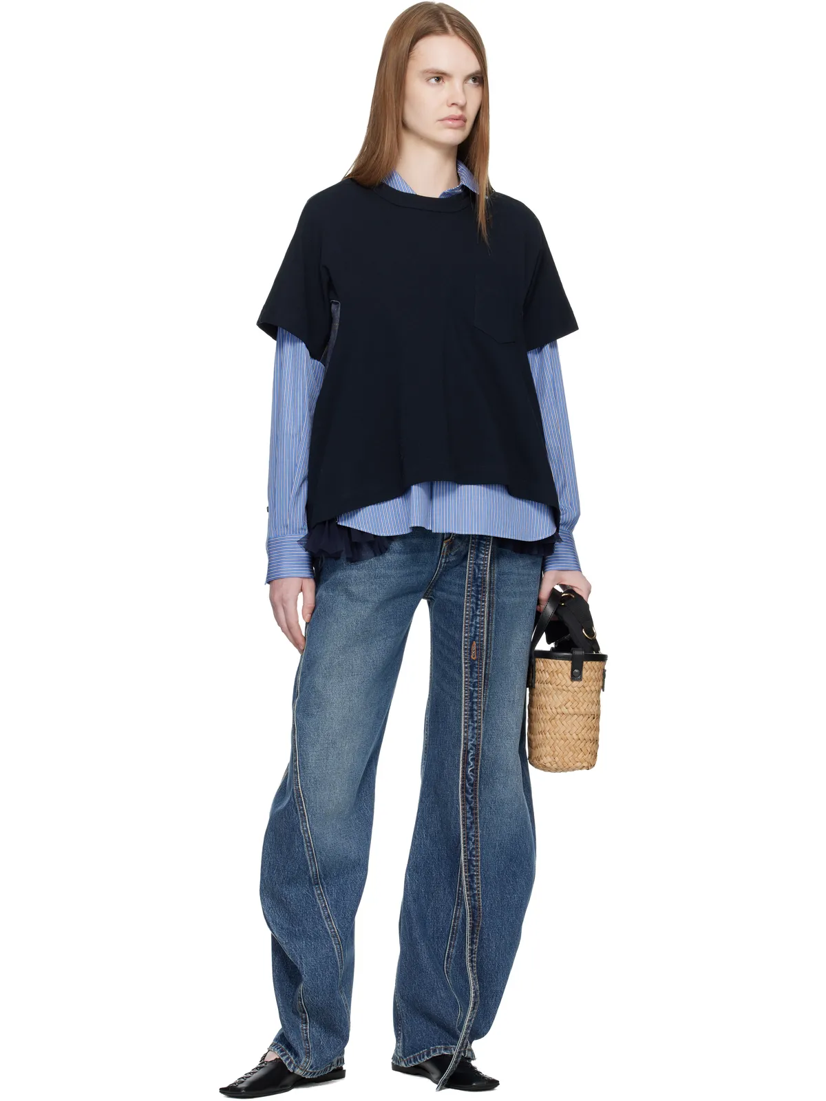 sacai ライトウェイト デニム＆コットンジャージ Tシャツ - 画像5