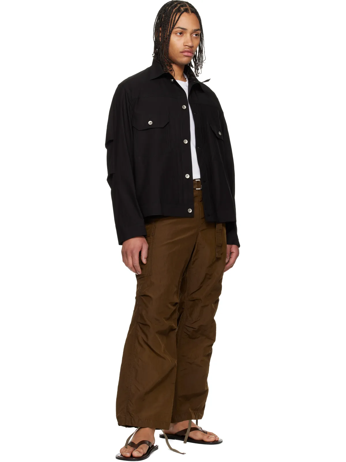 sacai ブラウン Treatedナイロンツイル カーゴパンツ - 画像4