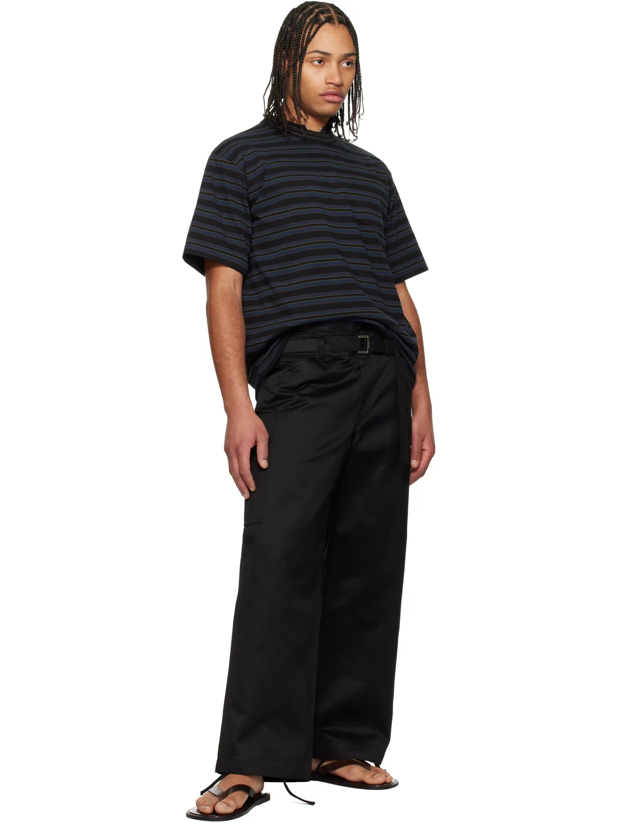 sacai ブラック コットンチノ＆ナイロンツイル カーゴパンツ - 画像4