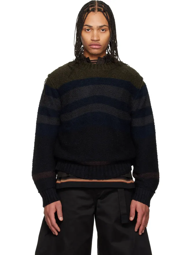 sacai sacai ホリゾンタルストライプ ニット プルオーバーセーターの商品画像