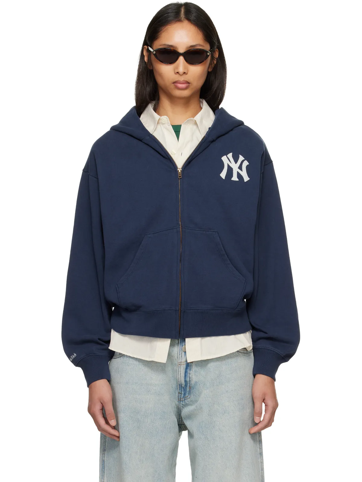 Sporty & Rich Heritage Yankees Serif ジップフーディ - 画像1