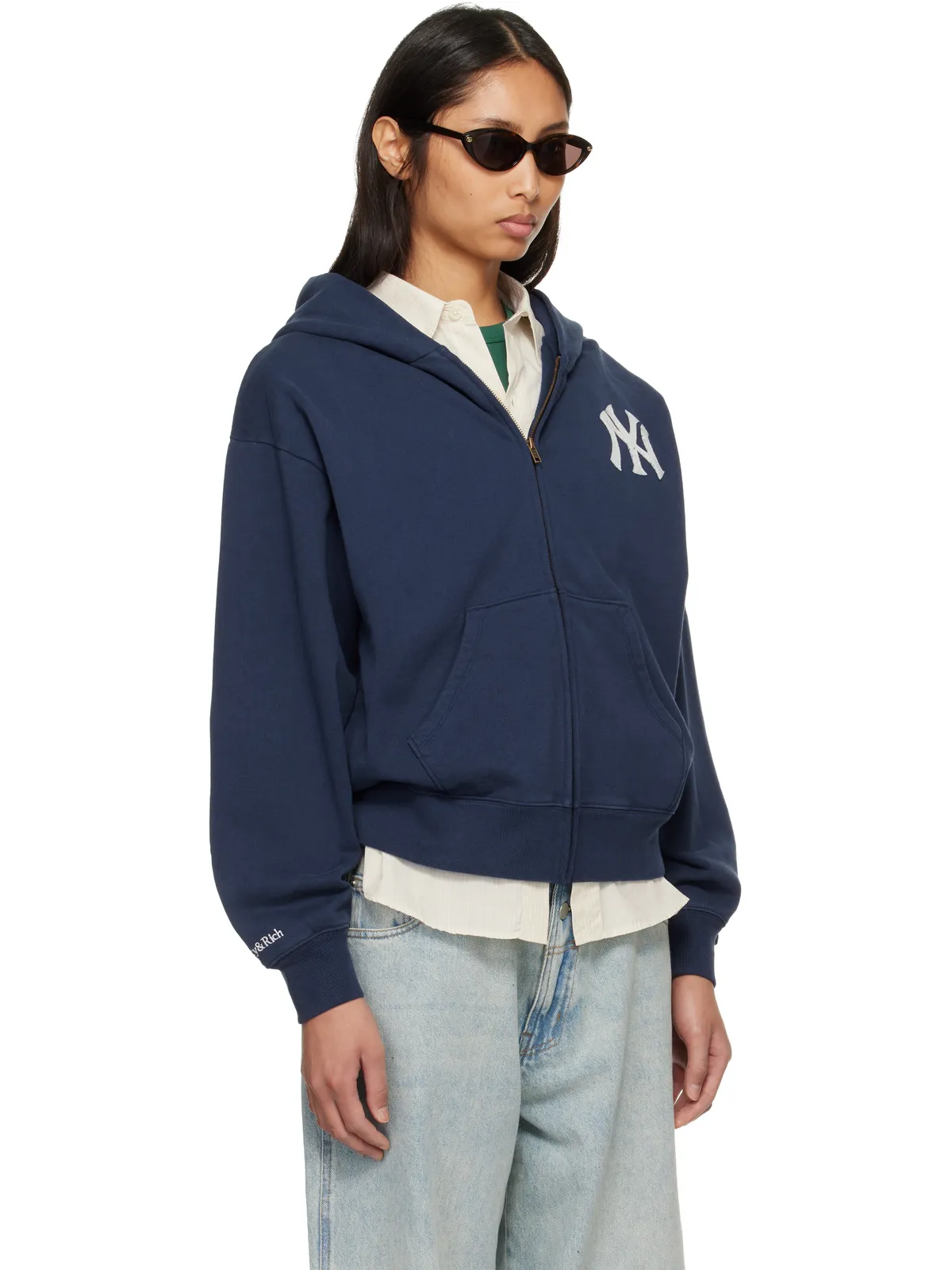 Sporty & Rich Heritage Yankees Serif ジップフーディ - 画像2