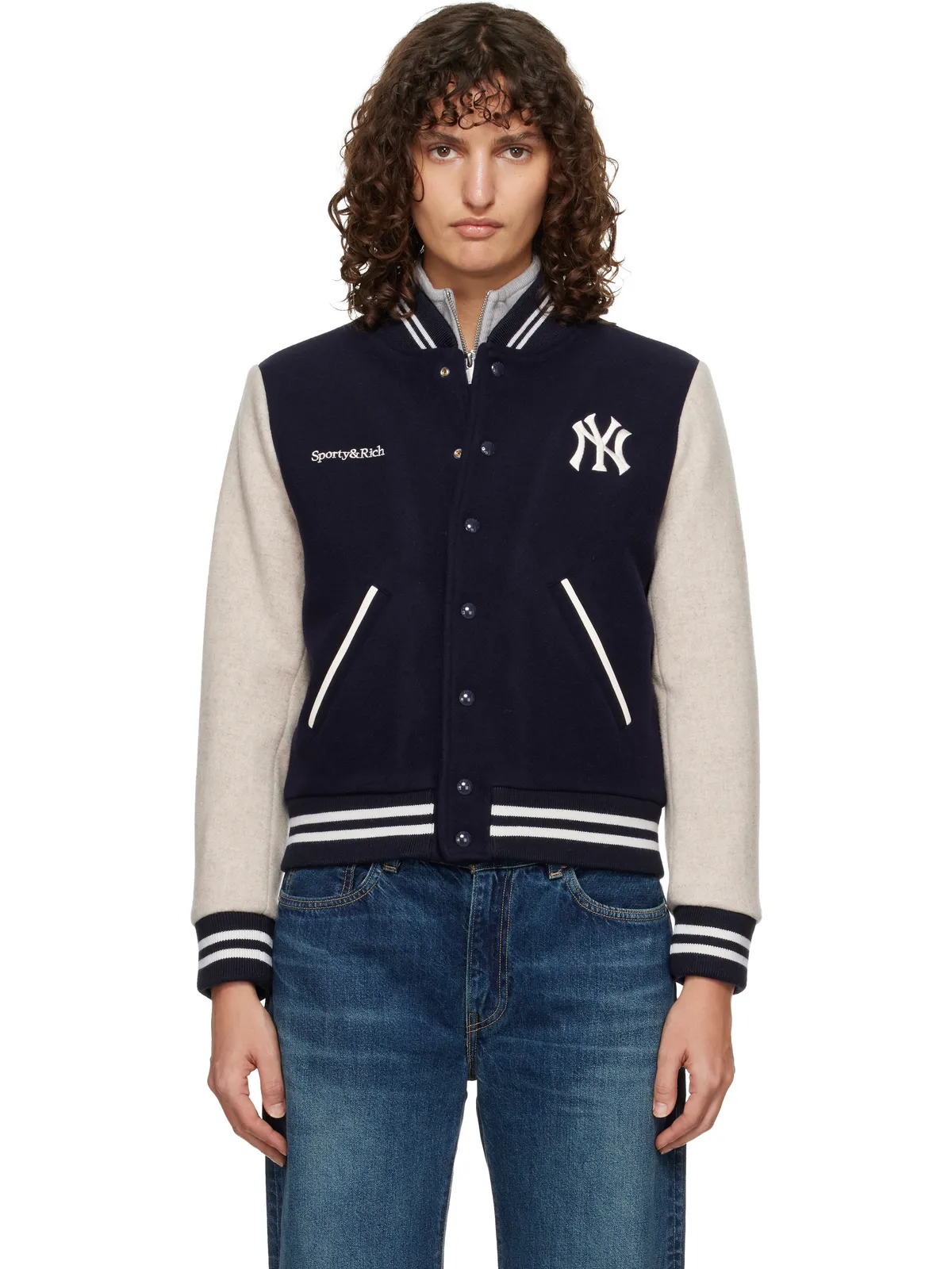 Sporty & Rich Yankees Curve ウール バーシティジャケット - 画像1