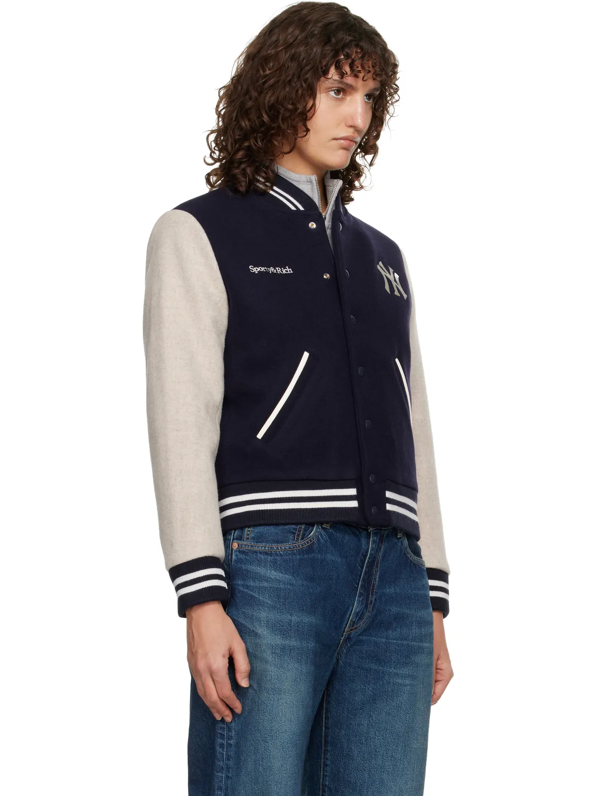 Sporty & Rich Yankees Curve ウール バーシティジャケット - 画像2