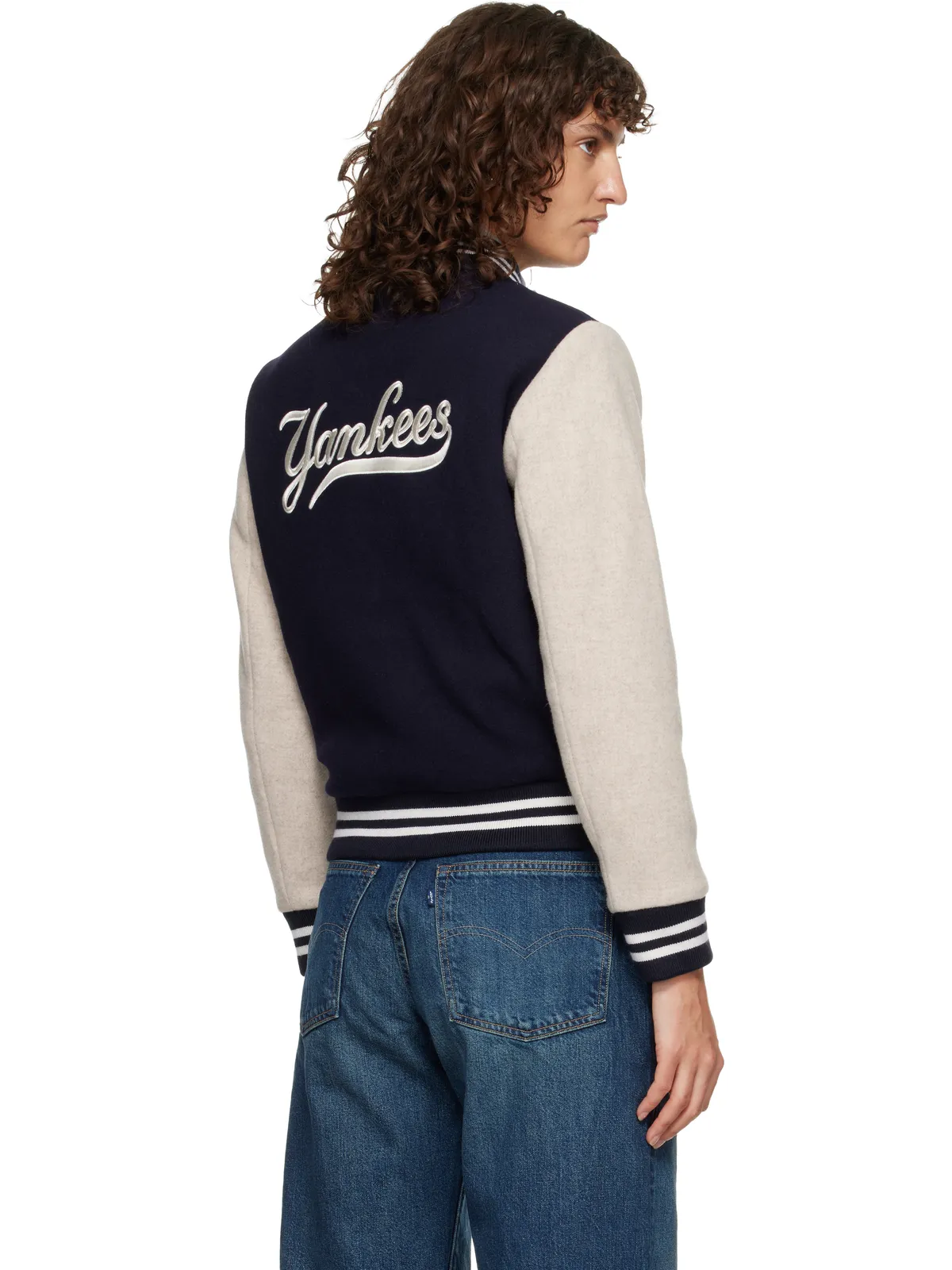 Sporty & Rich Yankees Curve ウール バーシティジャケット - 画像3