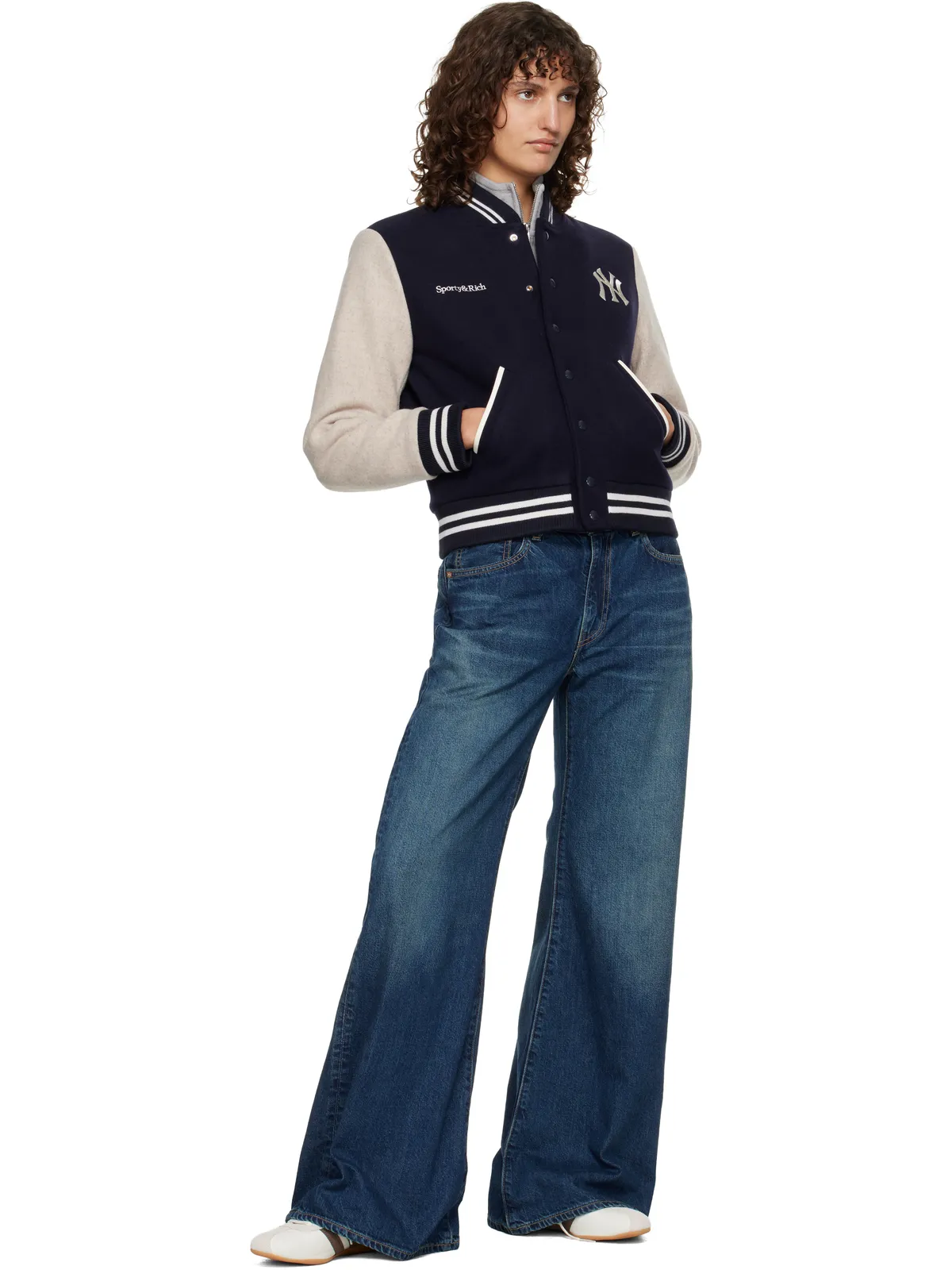 Sporty & Rich Yankees Curve ウール バーシティジャケット - 画像4