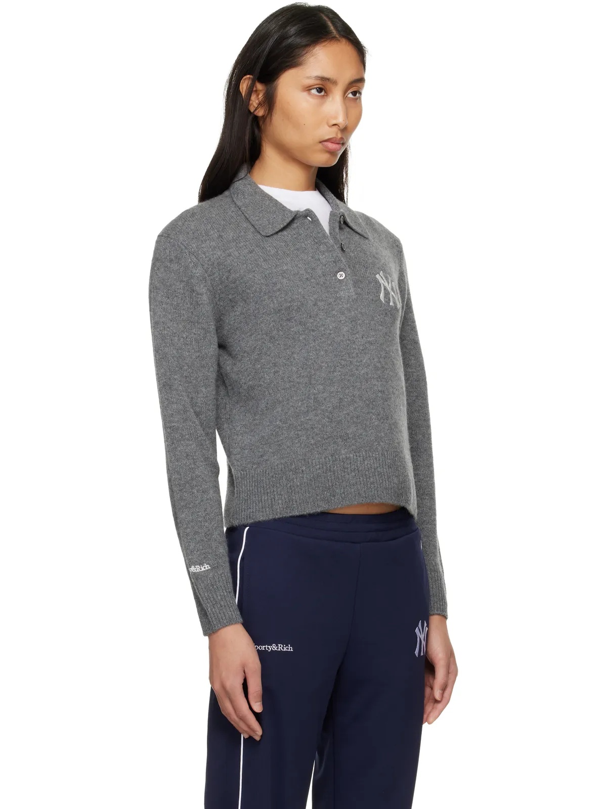 Sporty & Rich Heritage Yankees Serif カシミヤ ニットポロシャツ - 画像2