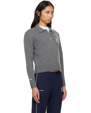 Sporty & Rich Heritage Yankees Serif カシミヤ ニットポロシャツ - サムネイル2
