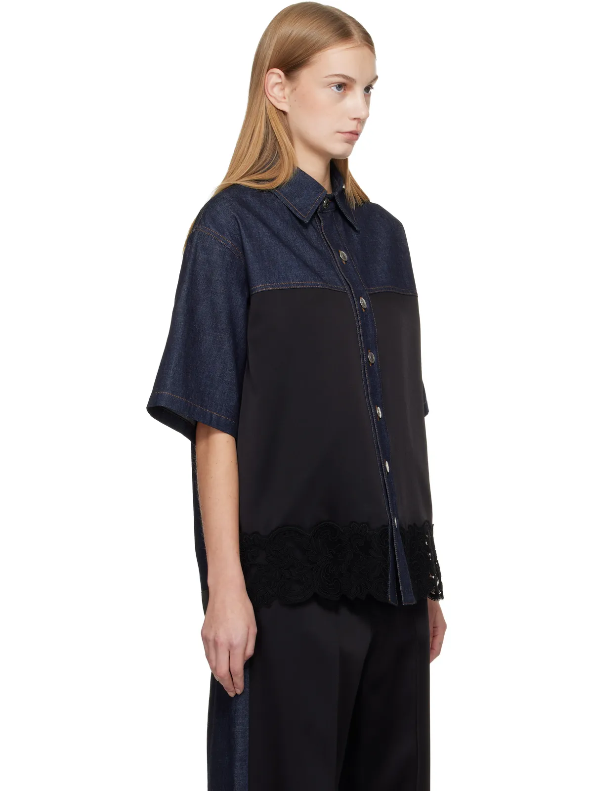 Stella McCartney サテンパネル 半袖 デニムシャツ - 画像2