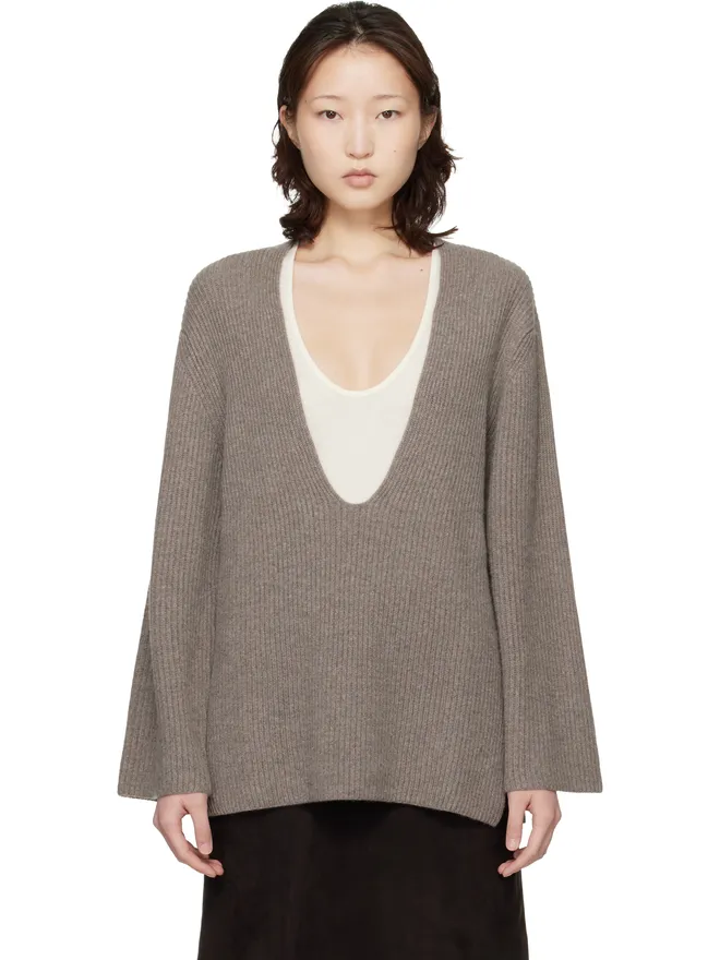 Loulou de Saison Loulou de Saison Gabe U Neck リブ カシミヤ セーターの商品画像