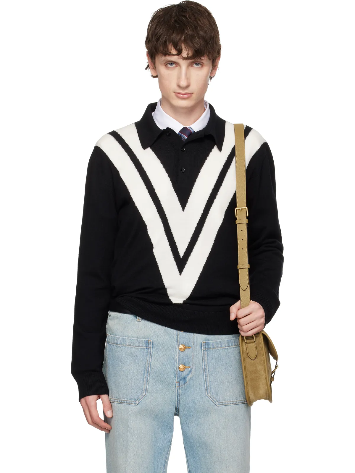 Valentino ロゴ ウール ニットポロシャツ - 画像1