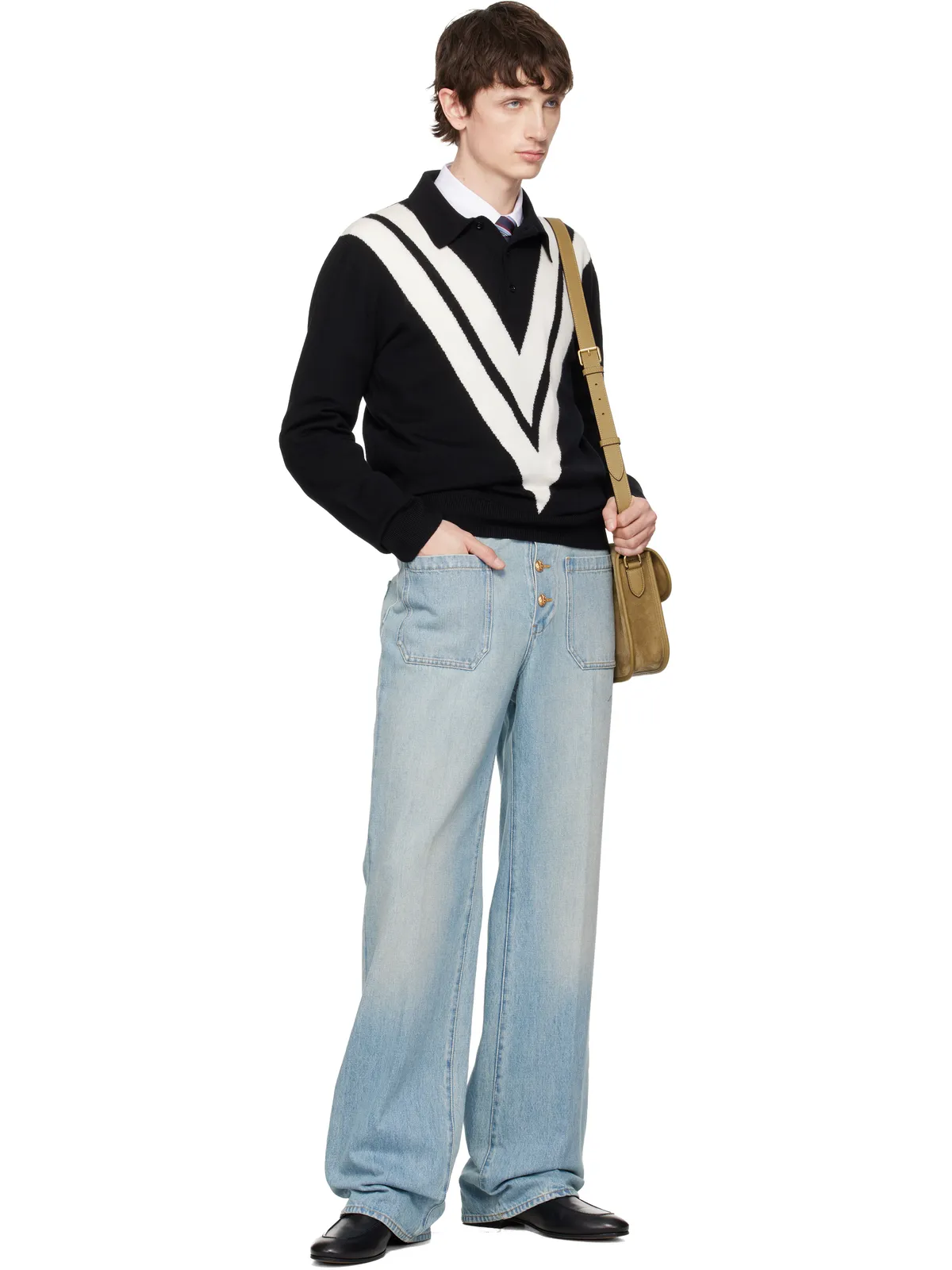 Valentino ロゴ ウール ニットポロシャツ - 画像4