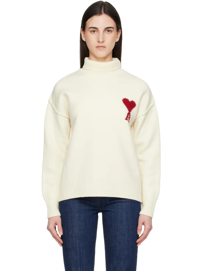 AMI Paris AMI Paris Contrasted Ami de Coeur ファネルネック セーターの商品画像