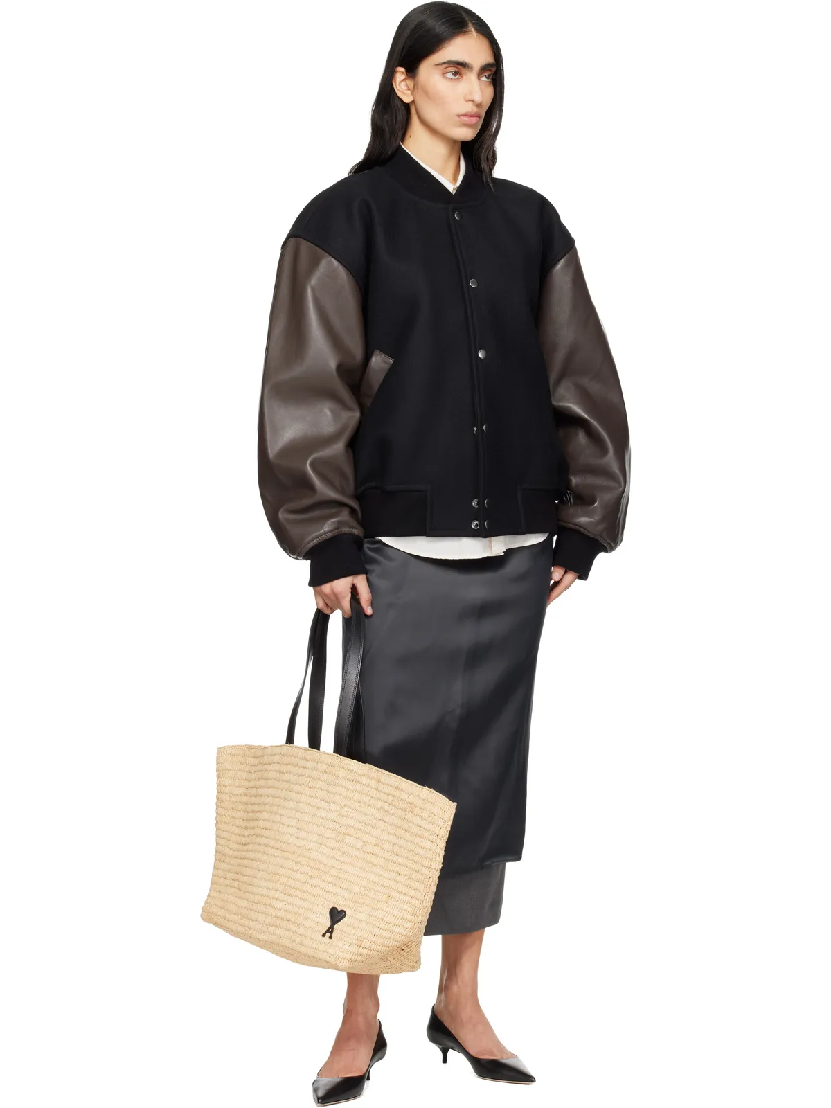 AMI Paris Natural Raffia Ami de Coeur トートバッグ - 画像4
