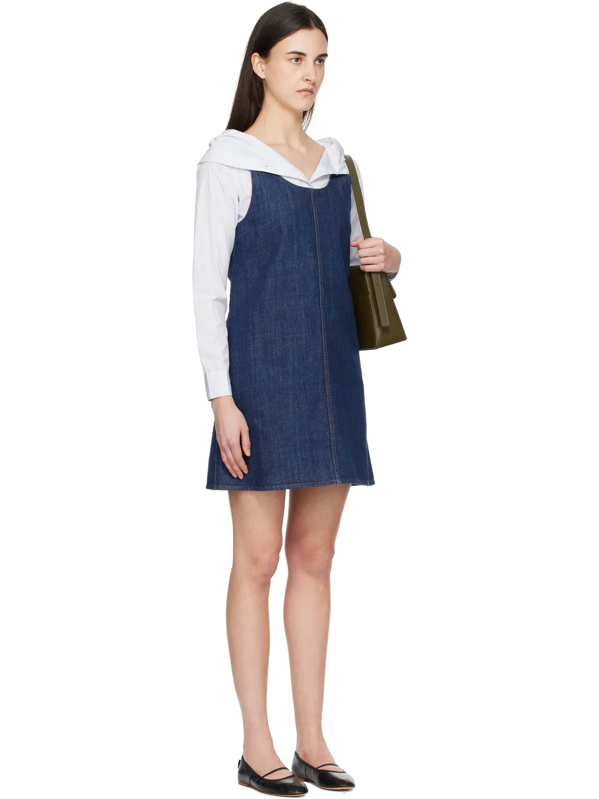 AMI Paris Cotton Short Strapped デニム ミニワンピース - 画像2