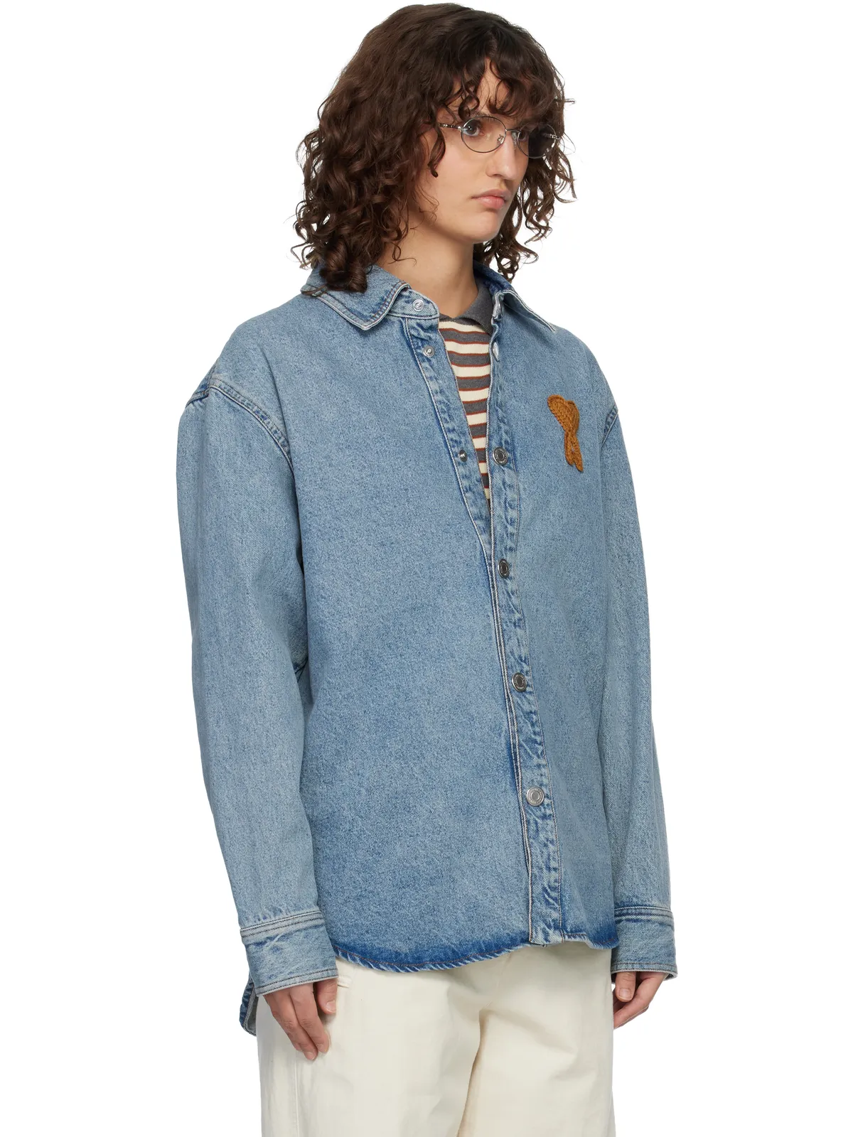 AMI Paris Ami de Coeur コットンニット デニム オーバーシャツ - 画像2