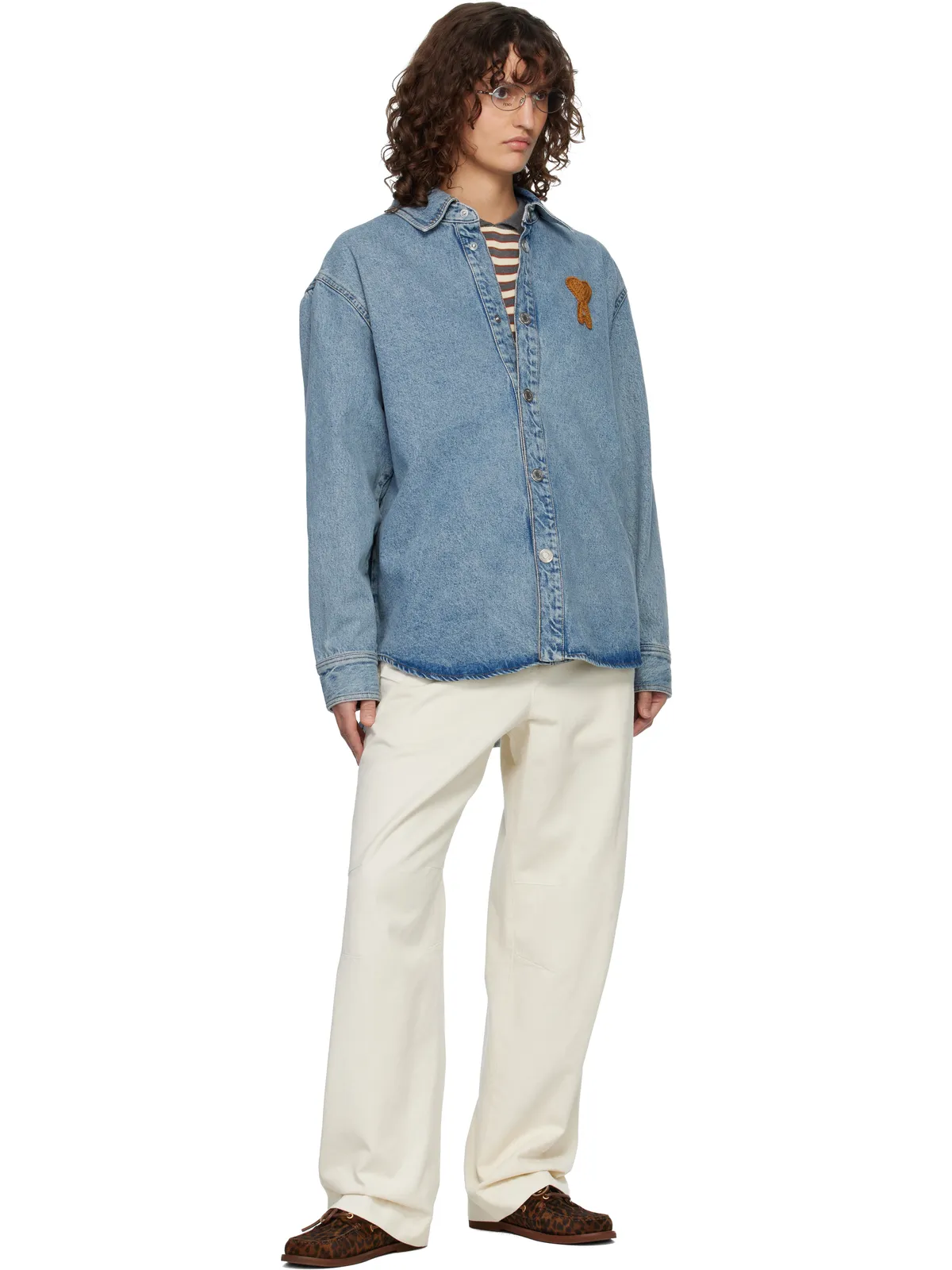 AMI Paris Ami de Coeur コットンニット デニム オーバーシャツ - 画像4