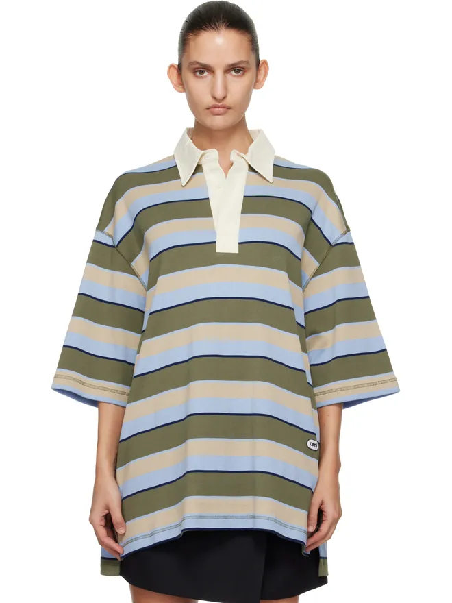 AMI Paris AMI Paris Cotton 'Ami Patch' ボーダー ポロシャツの商品画像
