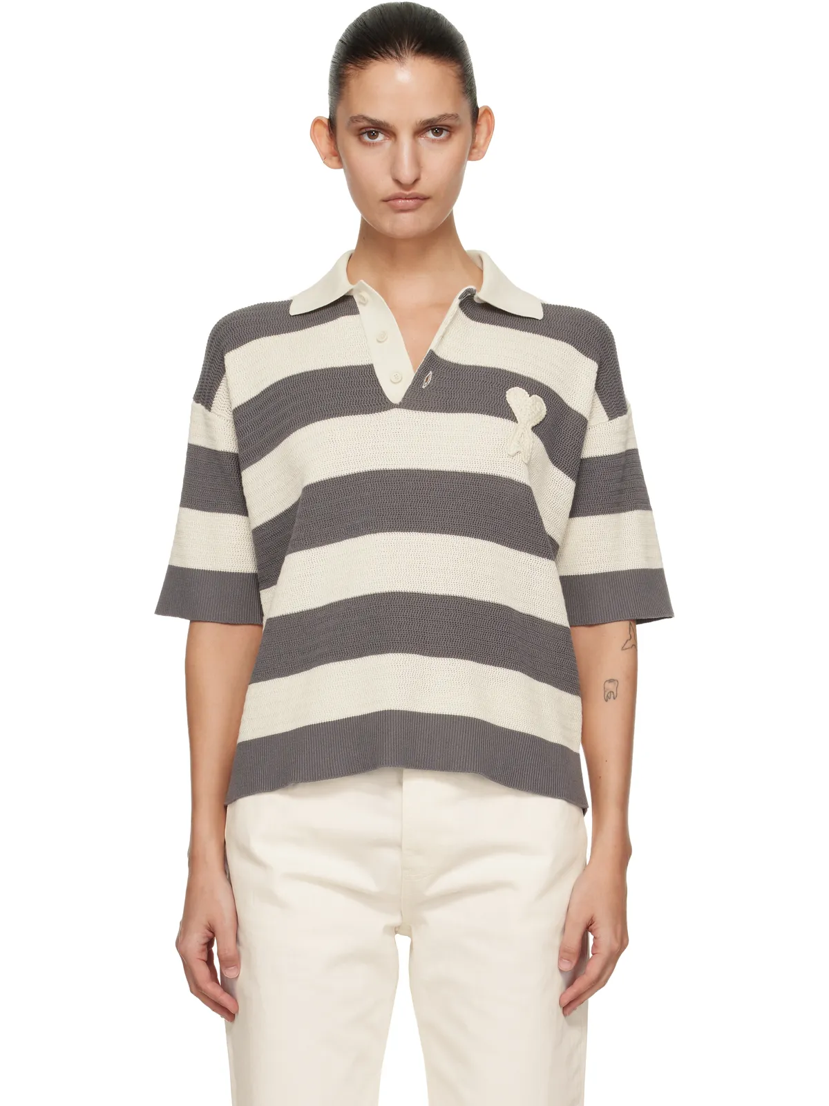 AMI Paris Cotton 'Ami De Coeur' ニットポロシャツ - 画像1