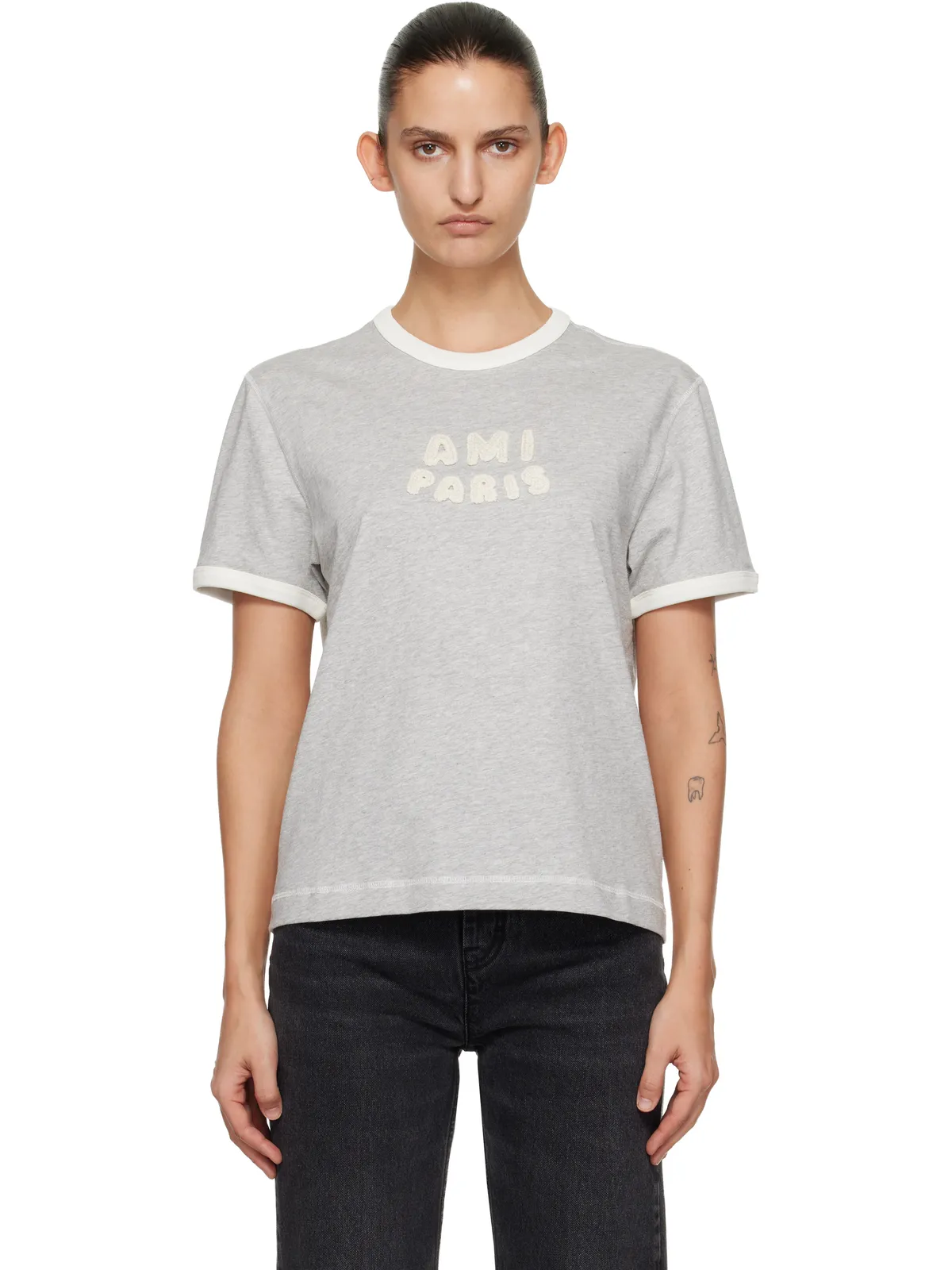 AMI Paris Cotton 'Ami Paris' ニット パッチ Tシャツ - 画像1