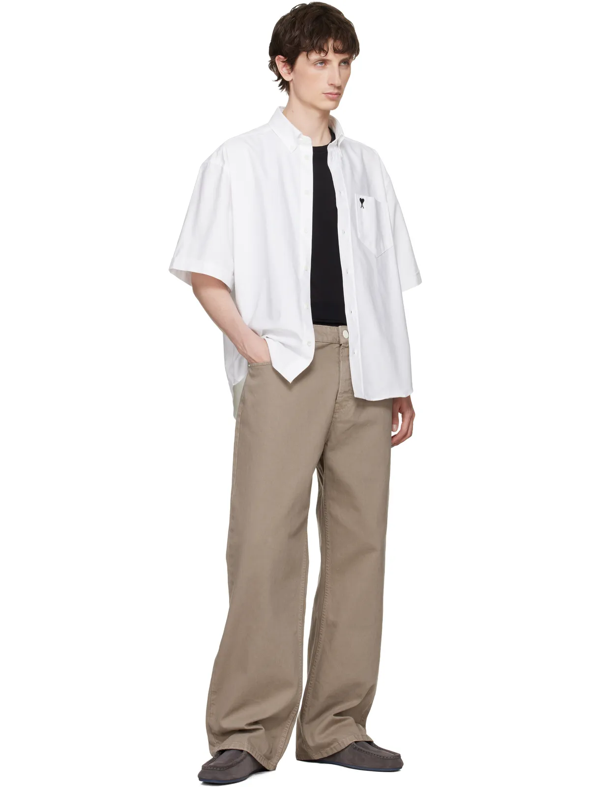 AMI Paris Cotton Boxy Embroidered 'Ami de Coeur' シャツ - 画像4