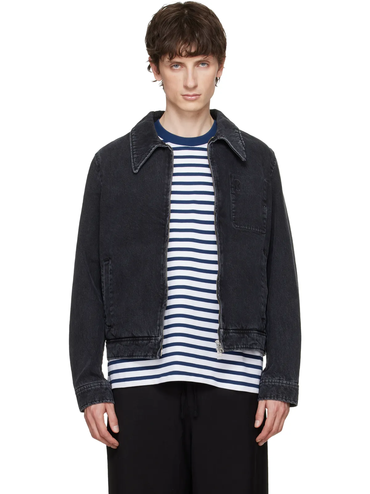 AMI Paris 'Tonal Ami de Coeur' Zipped デニムジャケット - 画像1