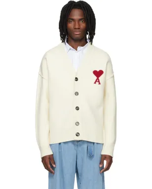 AMI Paris Contrasted Ami de Coeur ウール カーディガン - サムネイル1