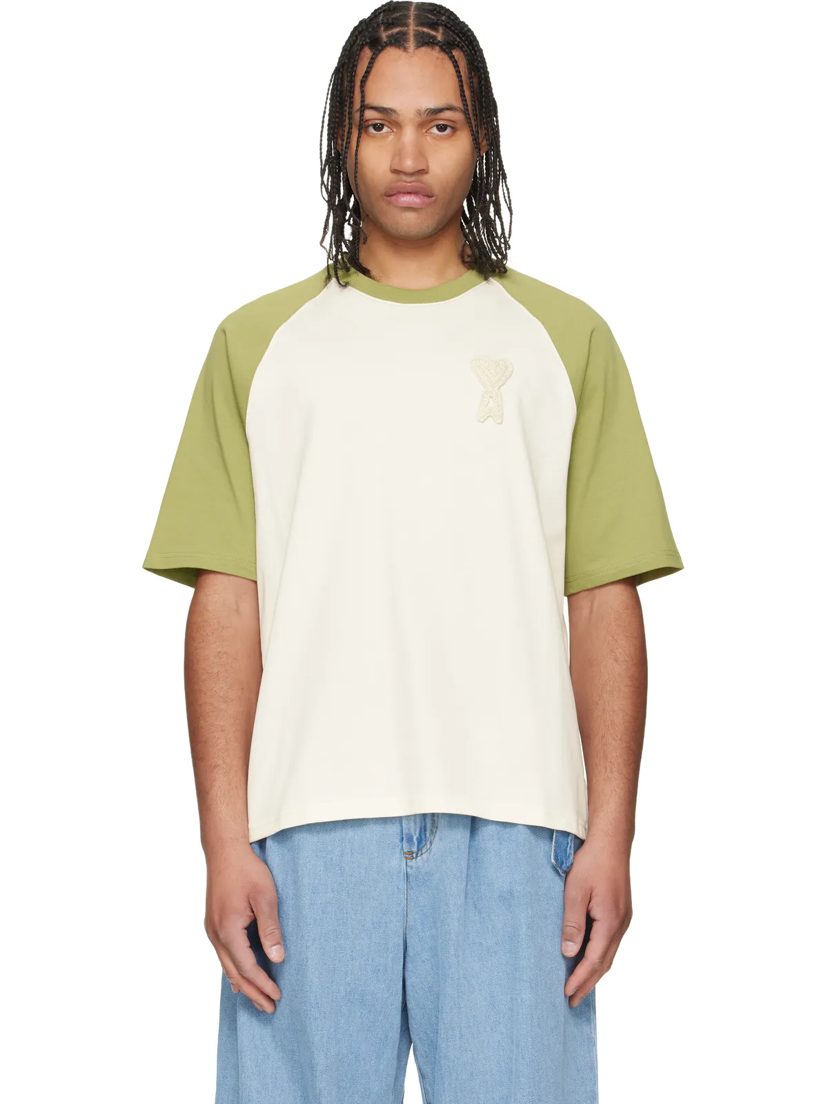 AMI Paris Cotton Ami de Coeur Knitted パッチ Tシャツ - 画像1