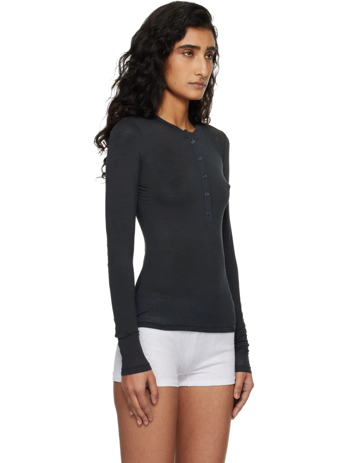 SKIMS Sheer Modal クルーネック ヘンリーネックTシャツ - 画像2