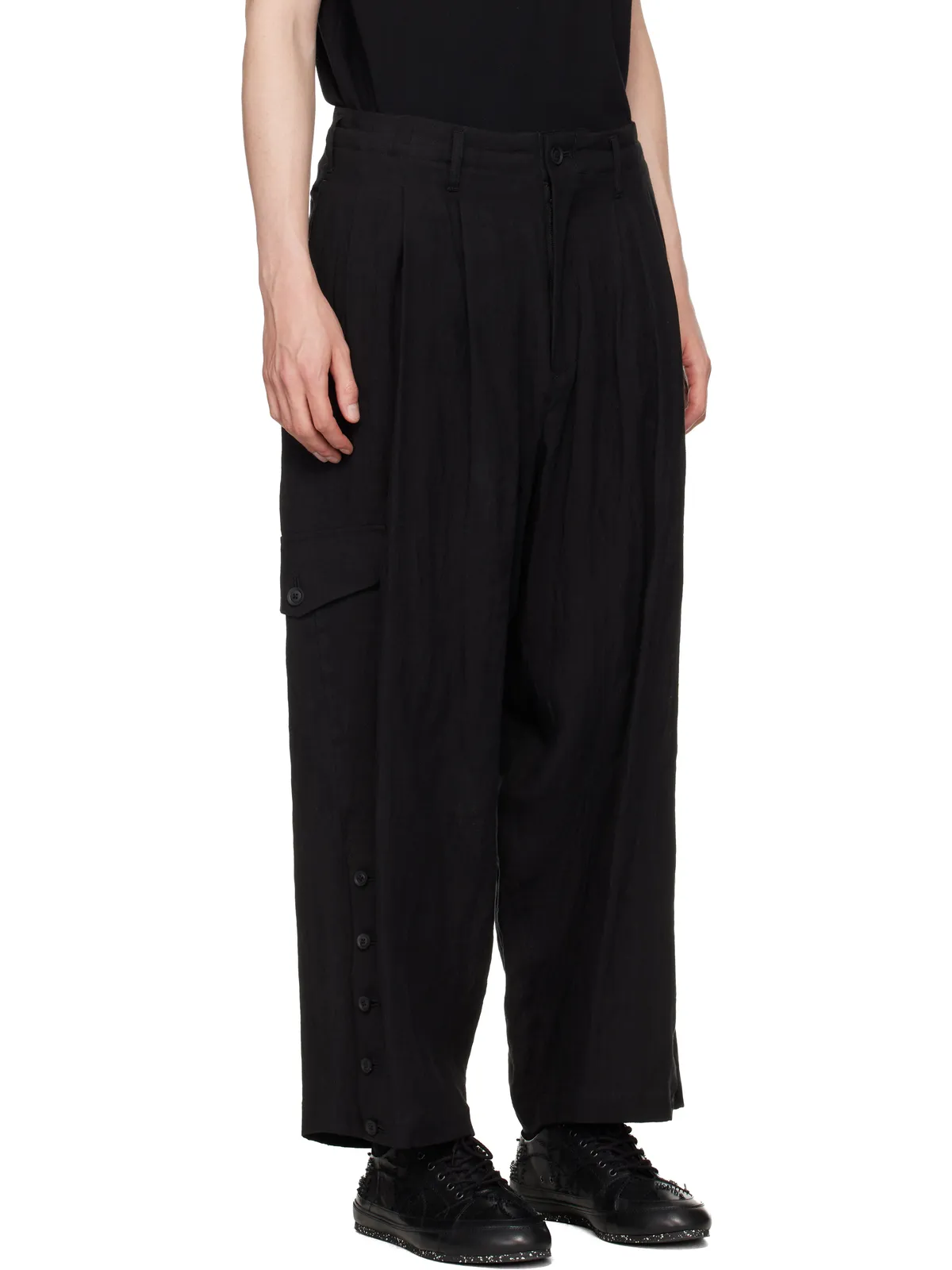 YOHJI YAMAMOTO ブラック Adjustable Hem カーゴパンツ - 画像2