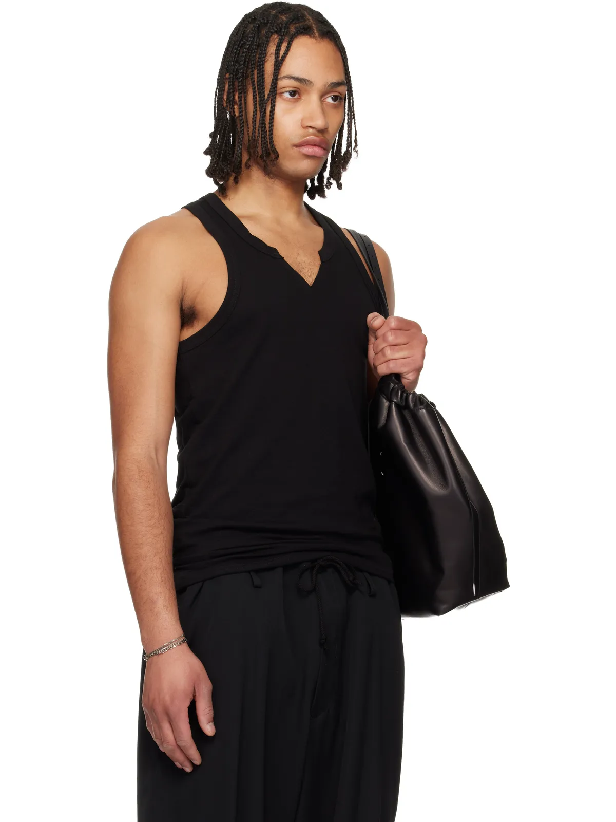 YOHJI YAMAMOTO Single Jersey Vネック タンクトップ - 画像2