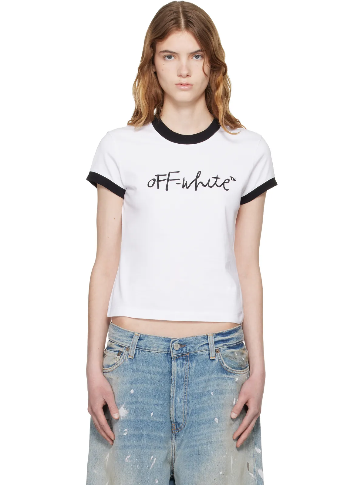 OFF-WHITE Embroidered Script Fitted Tシャツ - 画像1