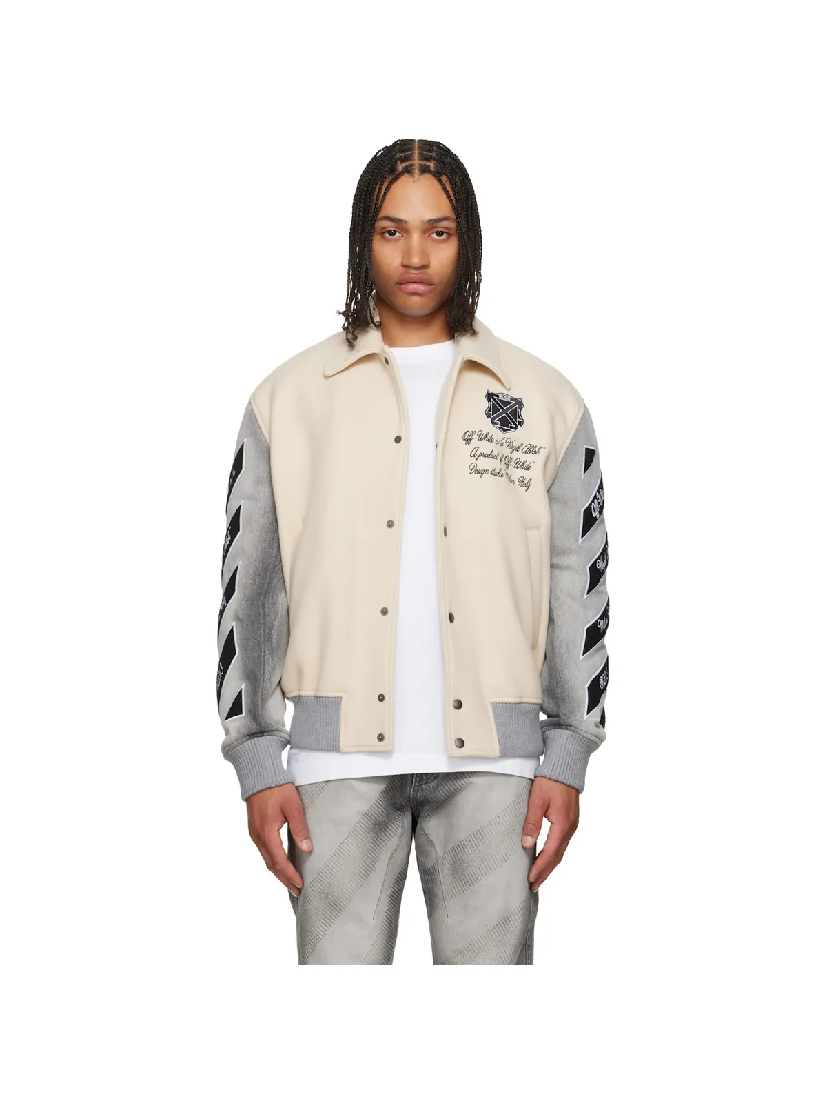 OFF-WHITE ウール デニム リラックス バーシティジャケット - 画像1