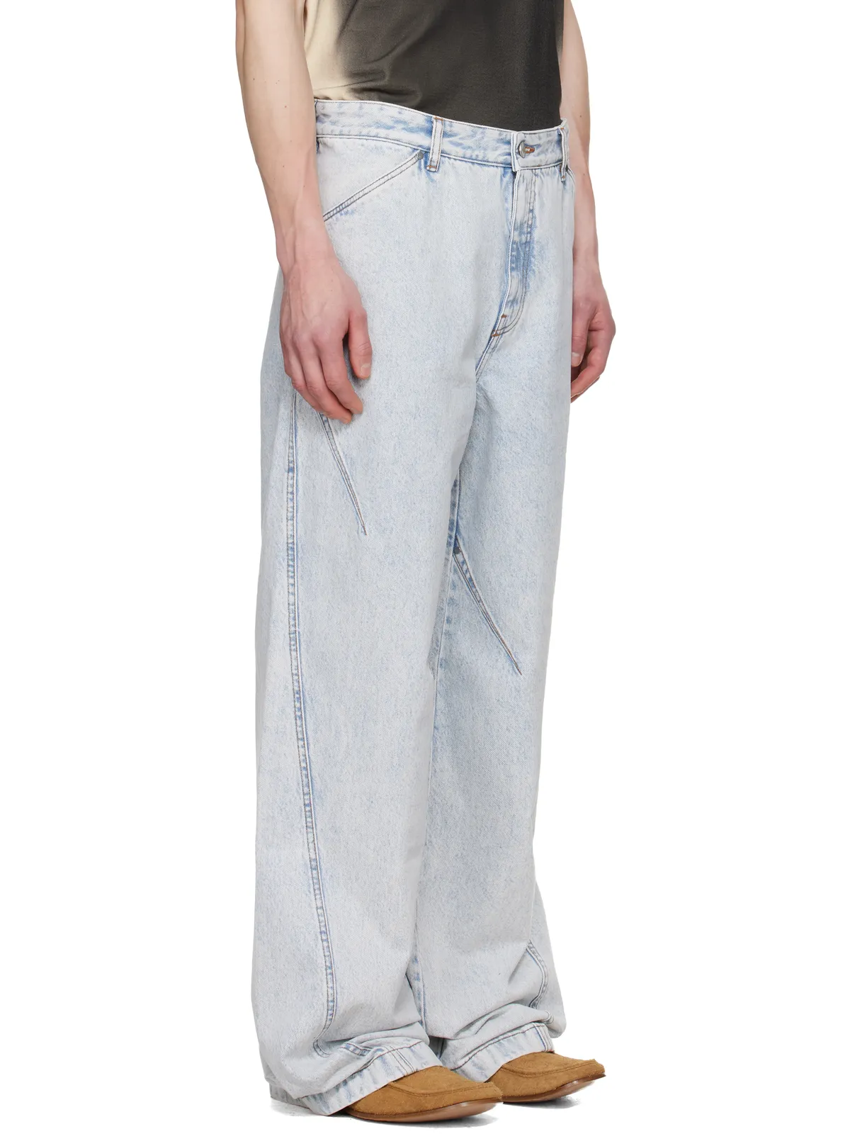LGN Louis Gabriel Nouchi Light-Wash タック ストレートレッグ ジーンズ - 画像2