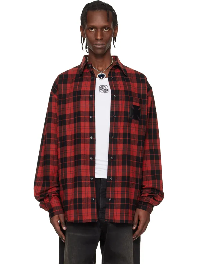 VETEMENTS VETEMENTS レザー クロス フランネルシャツの商品画像