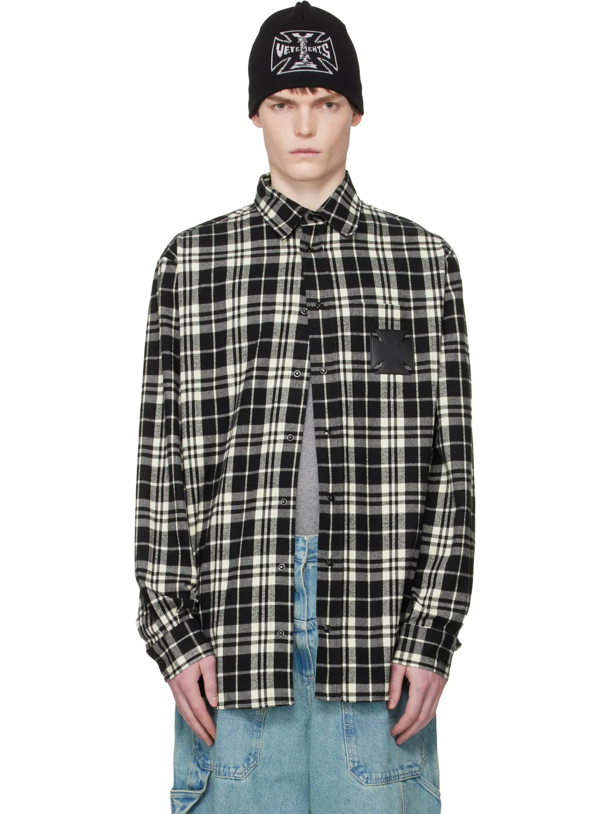 VETEMENTS Leather Cross フランネルシャツ - 画像1