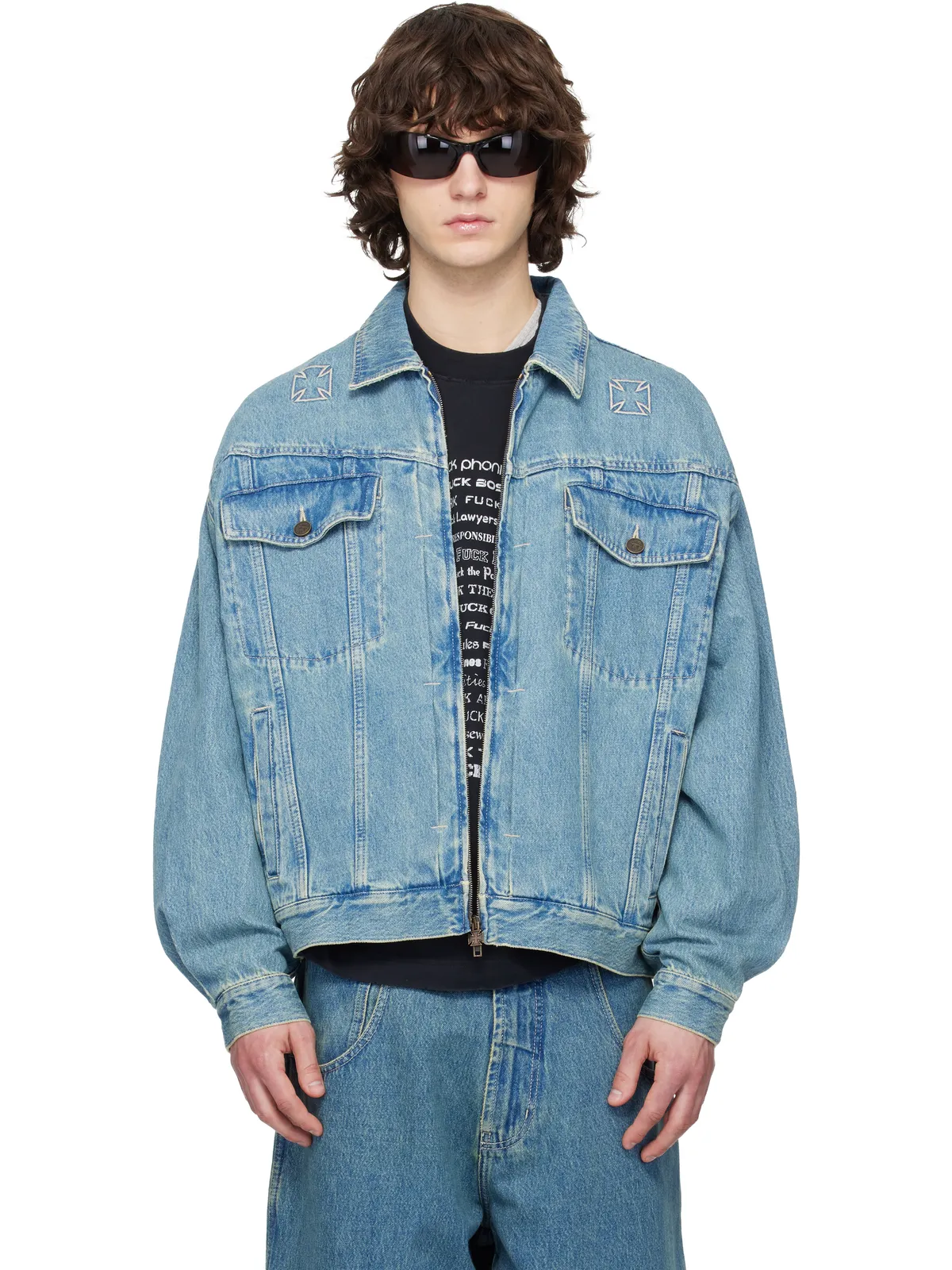 VETEMENTS Biker Crosses デニムジャケット - 画像1