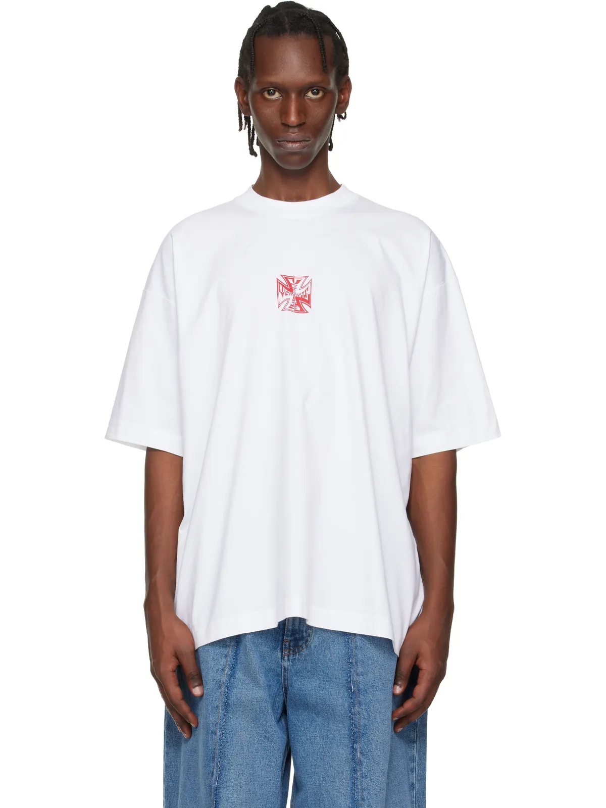 VETEMENTS Double Biker Cross Logo Tシャツ - 画像1