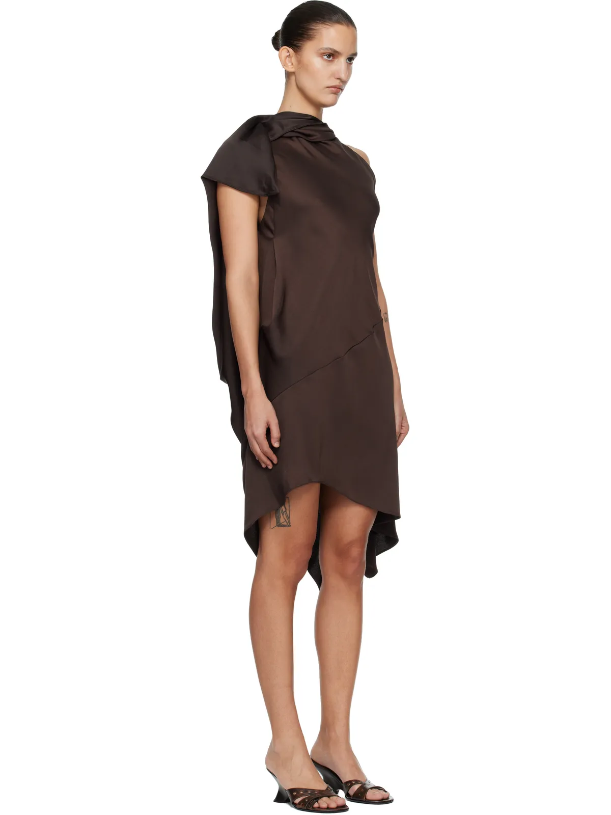 AARON ESH Crepe Satin Cape Sleeve ミディアムドレス - 画像2