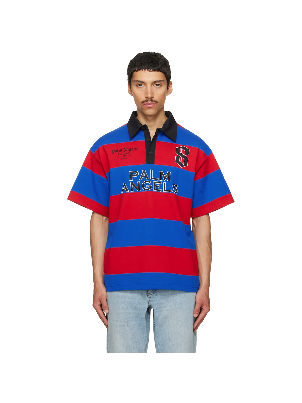 Palm Angels CB Palm Sport ボーダー 半袖ポロシャツ - 画像1